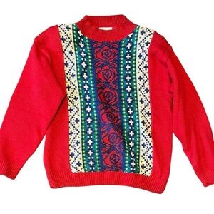 Red vintage 80s crew neck sweater with a unique pattern knit #vtg #knit
…